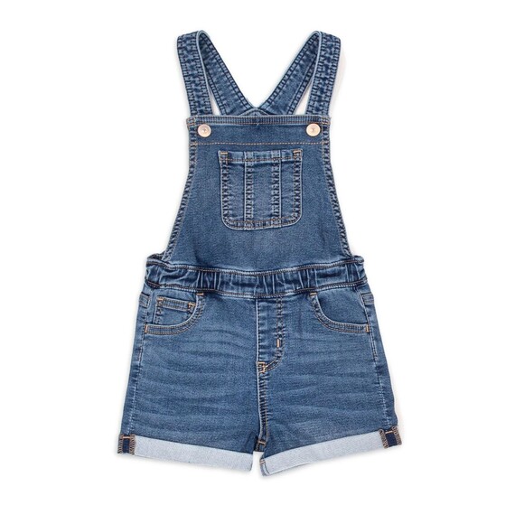 Wonder Nation Baby Girl 12M Cotton Bib Shortalls Blue Denim Overall Romper EUC - Picture 2 of 10